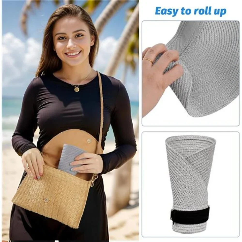Gray Wide Brim Straw Sun Visor Hat – Packable Straw Visor with Adjustable Fit